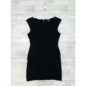 Women's Antonio Melani Black Sheath Dress Long Sleeve Boat Neck Size 4 Career